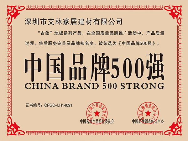 中国品牌500强证书